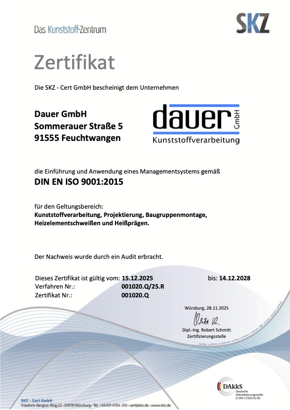 Zertifikat DIN E ISO 9001:2015 deutsch